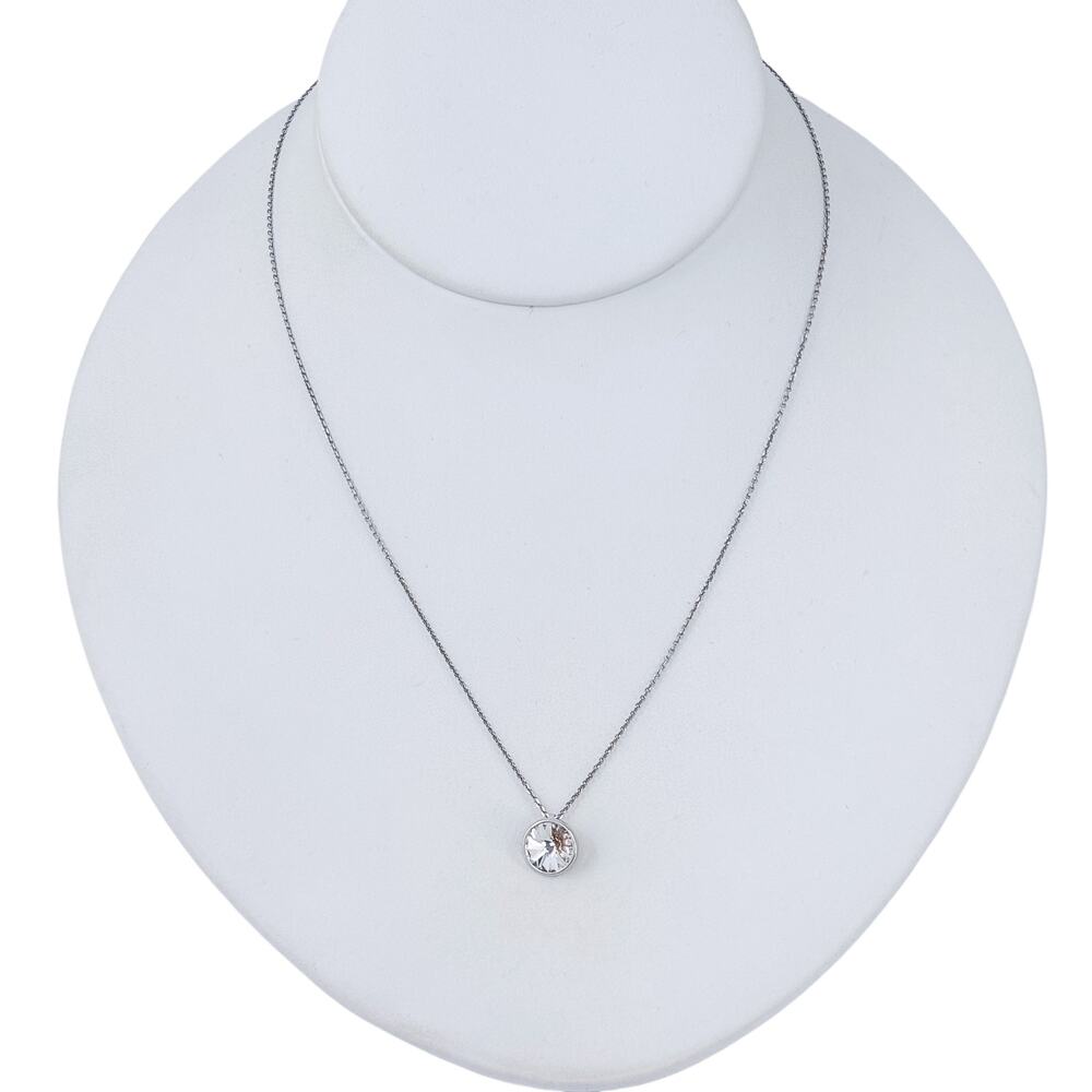 Vintage Sterling Silver 925 Rhinestone Solitaire Pendant Necklace 15.5"-16.5"
